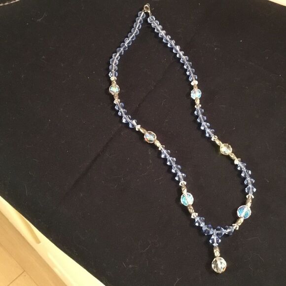 Silvertone, Blue and Clear Crystal Necklace - Picture 1 of 9